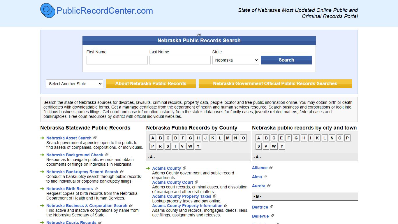 Nebraska Free Public Records, Criminal Records And Background Checks